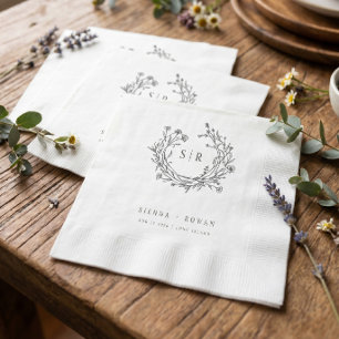 Dark Grey Boho Ornate Monogram Wedding Napkin