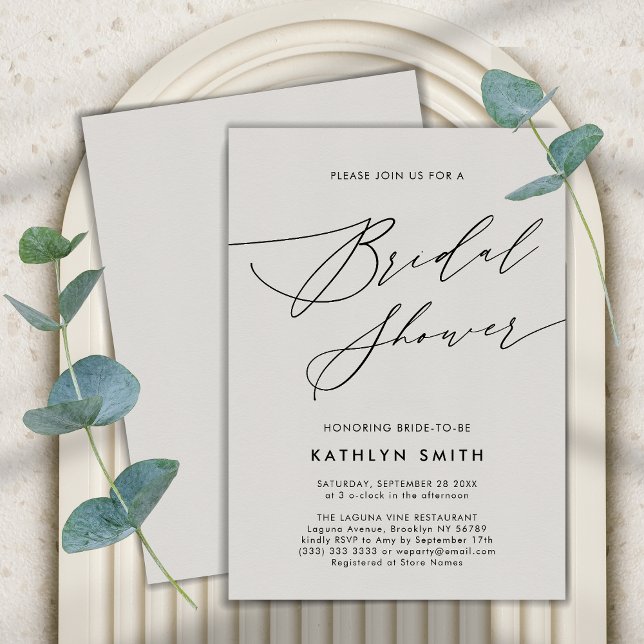 Dark Grey Bridal Shower Minimalist Elegant Script Invitation (Creator Uploaded)