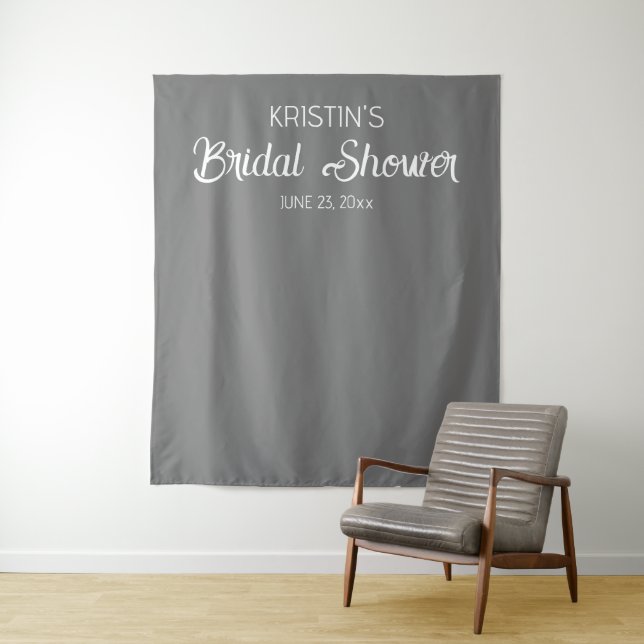 Dark Grey Bridal Shower Photo Backdrop Tapestry (In Situ)