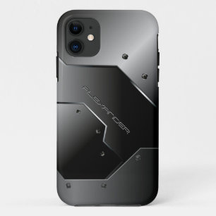 Dark Grey Brushed Aluminum Metal Look-Monogram iPhone 11 Case