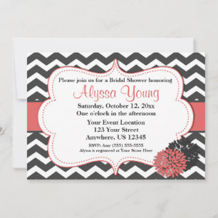 Dark Grey Cayenne Chevron Invitation