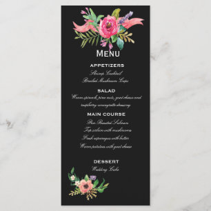 Dark Grey Chalkboard with Watercolor flowers Menu