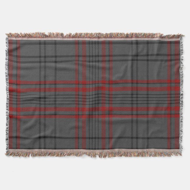 Dark Grey Charcoal Black Red Giant Tartan Plaid Throw Blanket (Front)