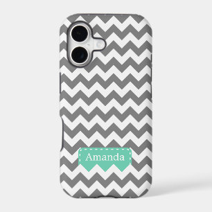 Dark Grey Chevron Mint Green Name