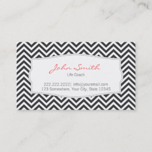Dark Grey Chevron Stripes Life Coach Business Card