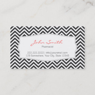 Dark Grey Chevron Stripes Pharmacist Business Card