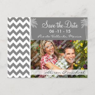 Dark Grey Chevron; Tropical Palm Announcement Postcard
