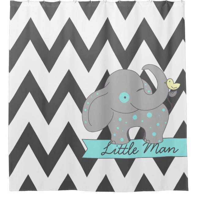 Dark Grey Chevron with Blue Polka-dots Elephant (Front)