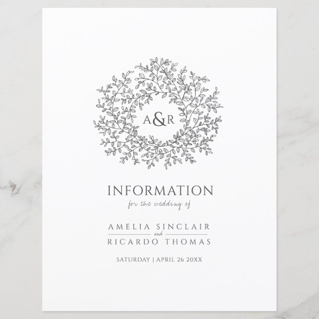 Dark grey circle leaves wedding guest information (Front)
