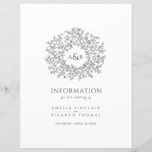 Dark grey circle leaves wedding guest information