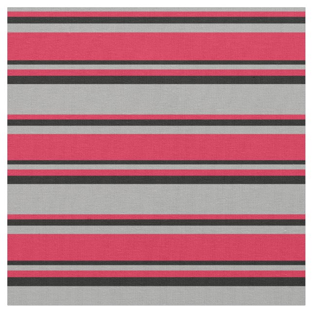 Dark Grey, Crimson & Black Lines Pattern Fabric (Close Up)