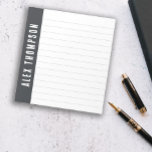 Dark Grey Custom Name Lined Notepad<br><div class="desc">Personalized lined notepad with your name in white letters written across the side against dark grey.</div>