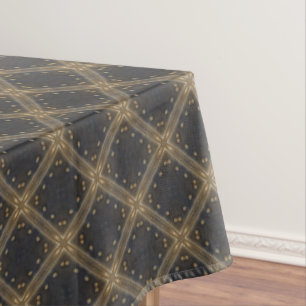 Dark Grey Diamonds with Gold Grid and Dots Pattern Tablecloth