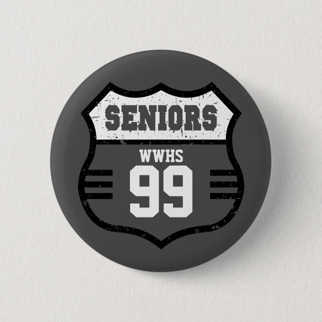 Dark Grey Distressed Seniors Road Sign 2 Inch Round Button (Front)