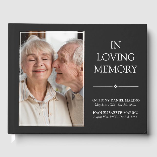 Dark Grey Double Memorial In Loving Memory Photo Guest Book (Front)