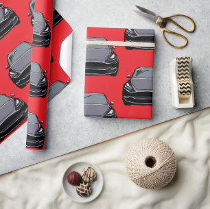 Dark Grey Electric Vehicle SUV Car Red Background Wrapping Paper