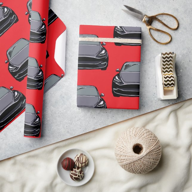 Dark Grey Electric Vehicle SUV Car Red Background Wrapping Paper (Crafts)