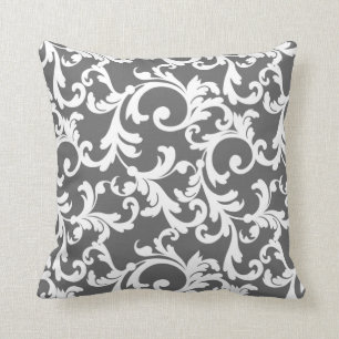 Dark Grey Elegant Damask Throw Pillow