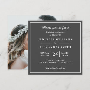 Dark Grey Elegant Photo Wedding Invitation