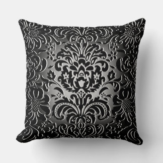 Dark Grey Fade "Mock Flock" Floral Pattern Throw Pillow