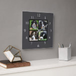 Dark grey Family custom photo collage Square Wall Clock<br><div class="desc">Family photo collage on dark grey background clock.
Add your own personal photos to personalize the clock.</div>