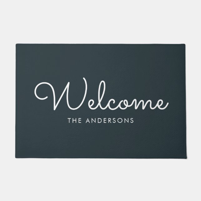 Dark Grey Fancy Script "Welcome" Personalized Doormat (Front)