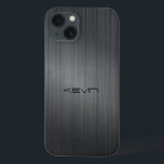 Dark-Grey Faux Brushed Aluminum Background Case-Ma iPhone 13 Case<br><div class="desc">Image of a dark-grey faux brushed aluminum metallic look. Custom name monogram.</div>