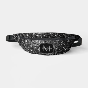 Dark grey faux glitter sparkles Monogram Fanny Pack