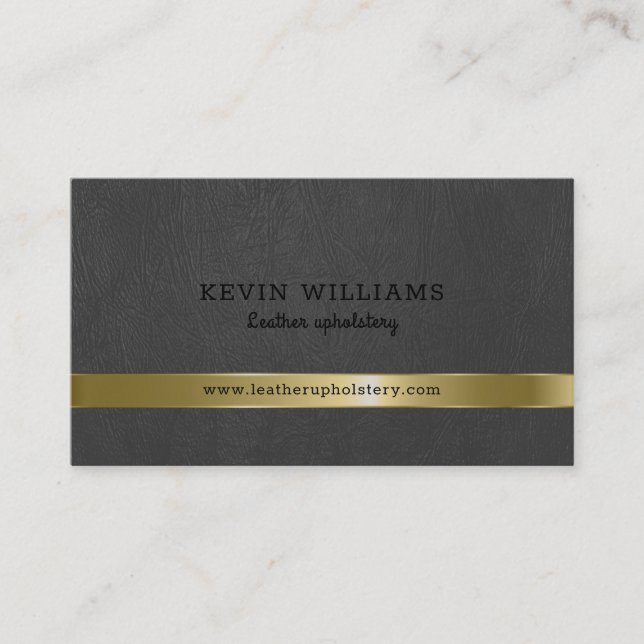 Dark-grey faux leather texture gold accent business card (Front)