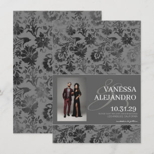 Dark Grey Floral Save The Date