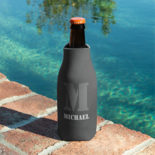 Dark grey geometric mesh pattern Monogram Bottle Cooler