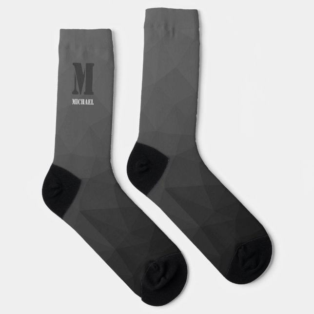 Dark grey geometric mesh pattern Monogram Socks (Right)
