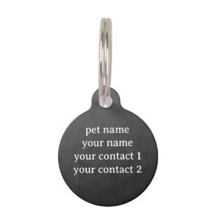 Dark grey geometric mesh pattern Your text Pet Tag