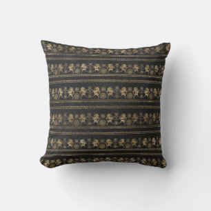 Dark Grey & Gold Bohemian Unicorn Pattern Throw Pillow