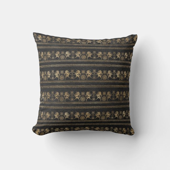 Dark Grey & Gold Bohemian Unicorn Pattern Throw Pillow (Front)