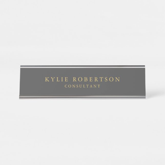 Dark Grey Gold Colours Professional Trendy Modern Desk Name Plate (Front)