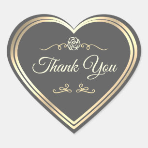 Dark Grey Gold Frame Vintage Rose Cute Thank You Heart Sticker