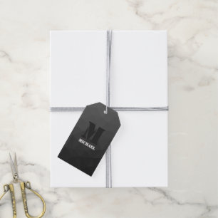 Dark grey gradient geometric mesh Monogram Gift Tags