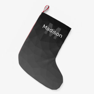 Dark grey gradient geometric mesh Monogram Small Christmas Stocking