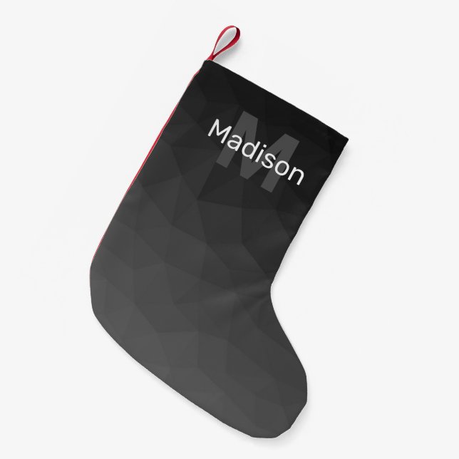 Dark grey gradient geometric mesh Monogram Small Christmas Stocking (Front (Hanging))