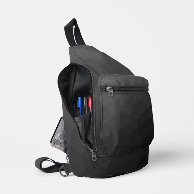 Dark Grey gradient geometric mesh pattern Sling Bag (Open)