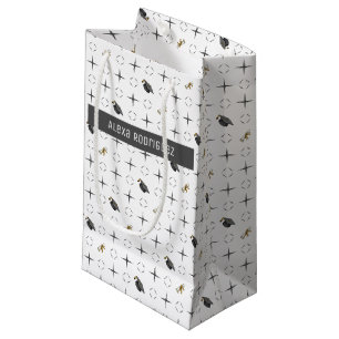 Dark Grey Graduation Caps and Diploma Pattern Small Gift Bag
