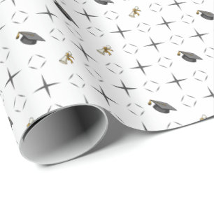 Dark Grey Graduation Caps and Diploma Pattern Wrapping Paper