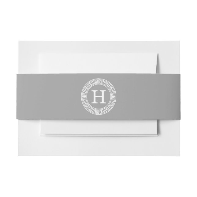 Dark Grey Greek Key Rnd Frame Initial Monogram Invitation Belly Band (Front Example)