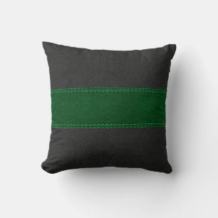 Dark-grey & Green Stitched Leather Print Throw Pillow
