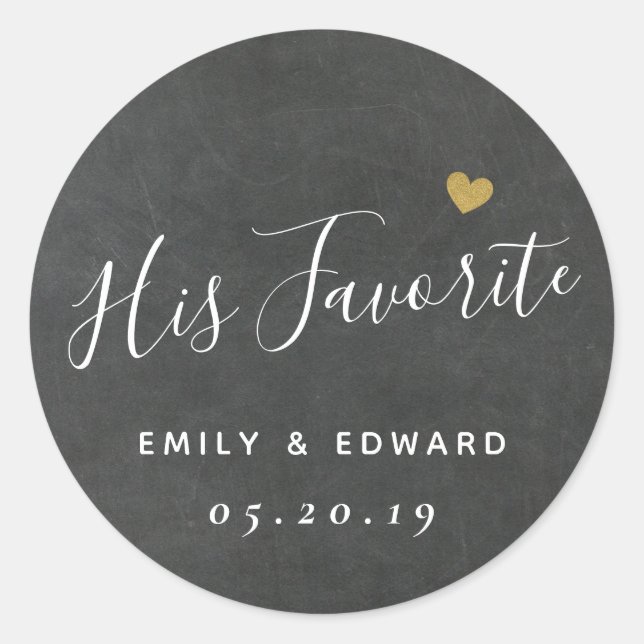 Dark Grey His Favourite Wedding Favour Classic Round Sticker (Front)