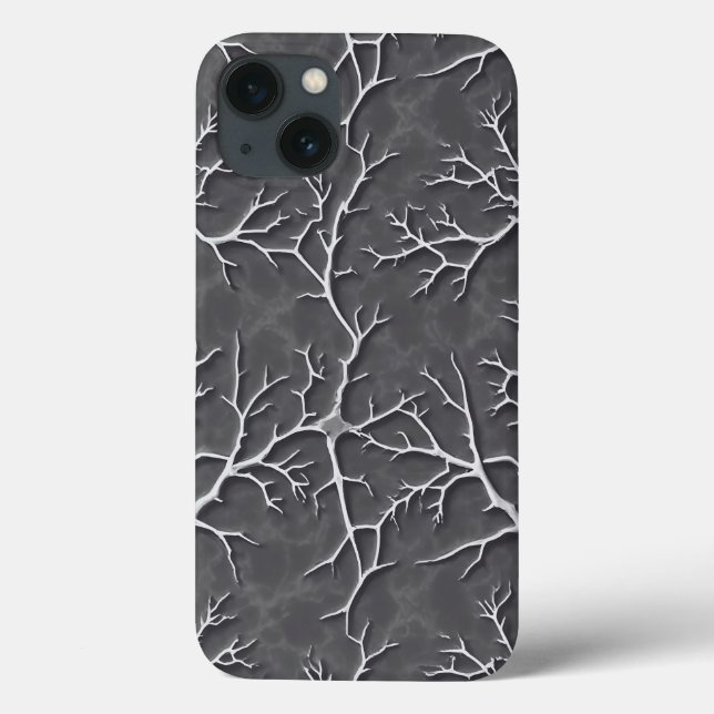 Dark Grey iPhone Case with Branch Textured Relief (Back)