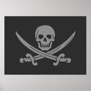 Dark Grey Jolly Roger Pirate Flag Poster