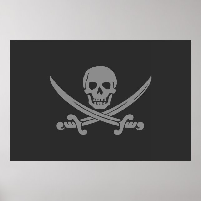 Dark Grey Jolly Roger Pirate Flag Poster (Front)