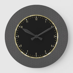 Dark Grey Leather Look Background Large Clock